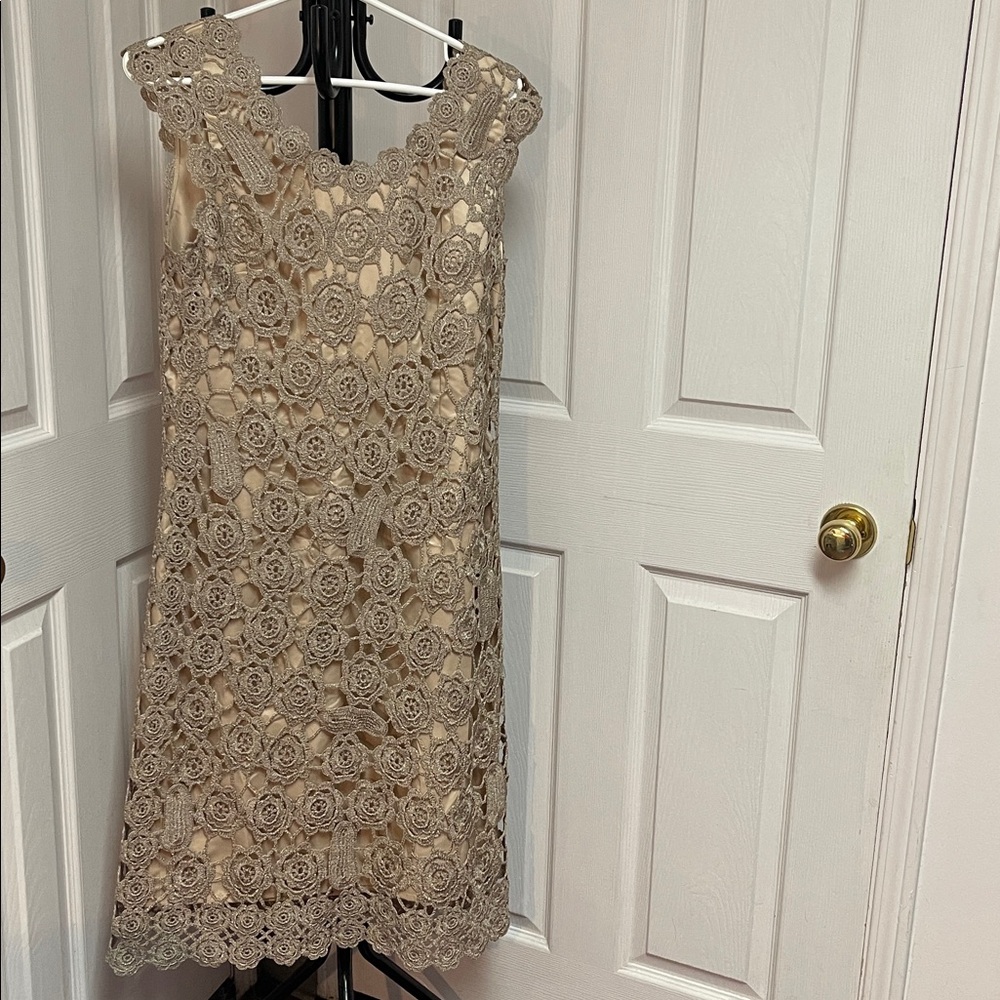 Elegant, Vintage Crocheted Beige 1950’s Wiggle Dress - Picture 1 of 16